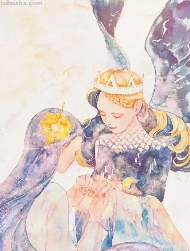 一组充满梦幻感的水彩插画，每一个少女都像精灵一样