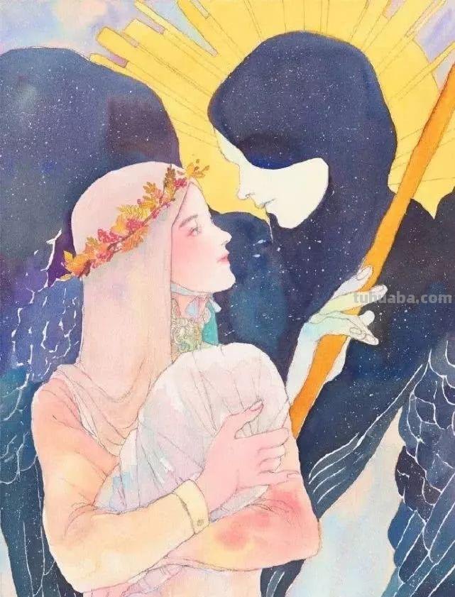 一组充满梦幻感的水彩插画，每一个少女都像精灵一样