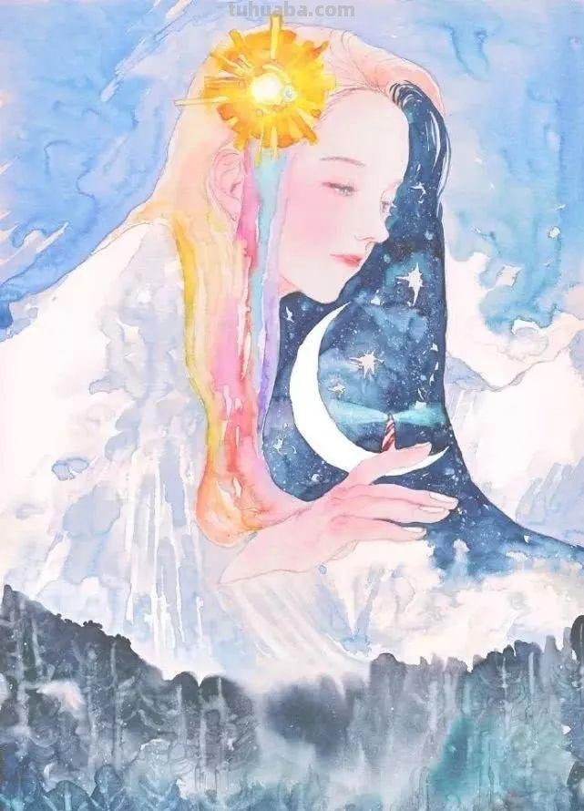 一组充满梦幻感的水彩插画，每一个少女都像精灵一样