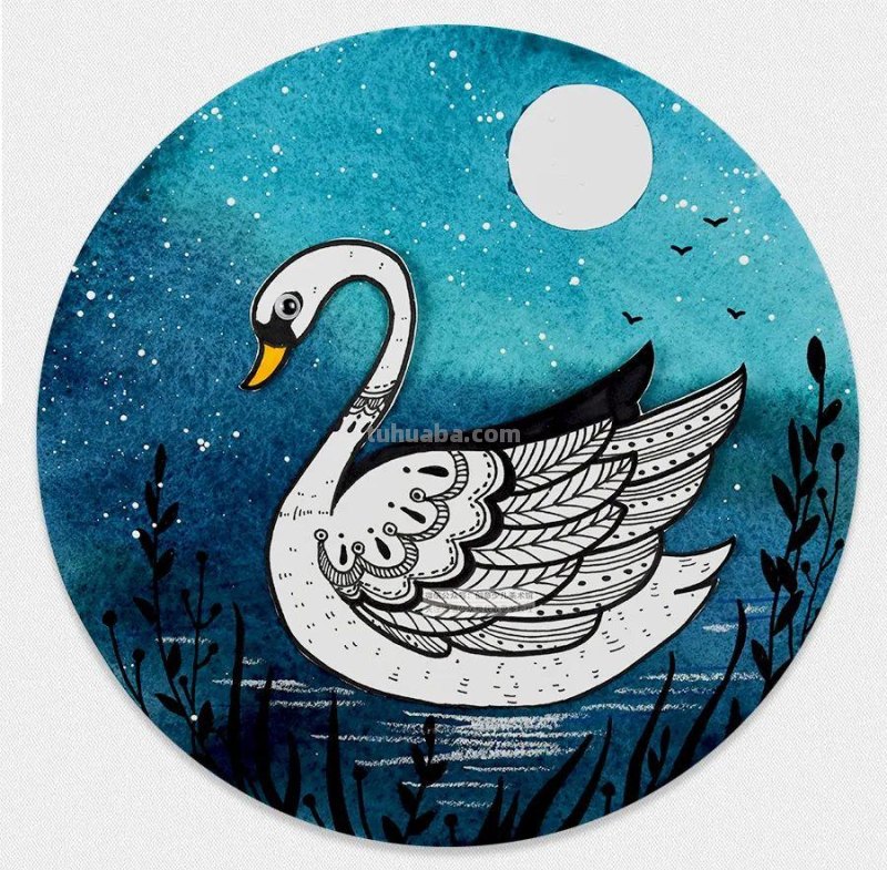 儿童画教程|创意线条课程推荐 - 月光下的白天鹅 儿童画教程|创意线条课程推荐 - 月光下的白天鹅