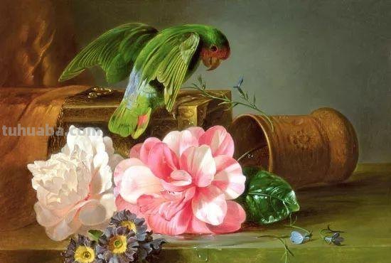 奥地利画家Josef Schuster古典花卉静物油画作品