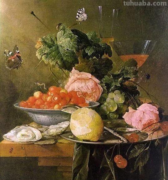 奥地利画家Josef Schuster古典花卉静物油画作品