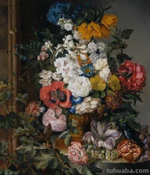 奥地利画家Josef Schuster古典花卉静物油画作品