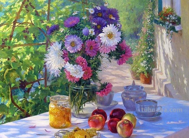 午后花园里的美丽时光 - 乌克兰画家基里·琴科花卉水果油画专辑
