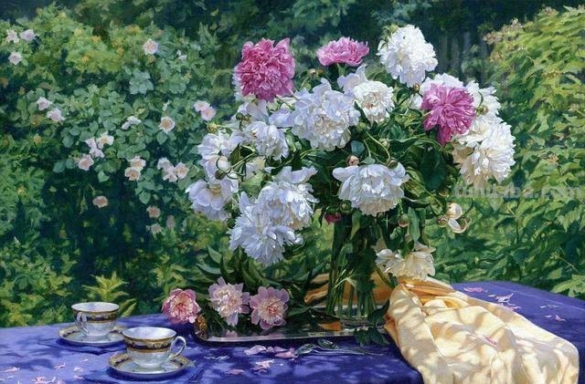 午后花园里的美丽时光 - 乌克兰画家基里·琴科花卉水果油画专辑