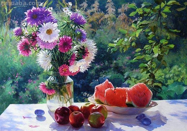 午后花园里的美丽时光 - 乌克兰画家基里·琴科花卉水果油画专辑