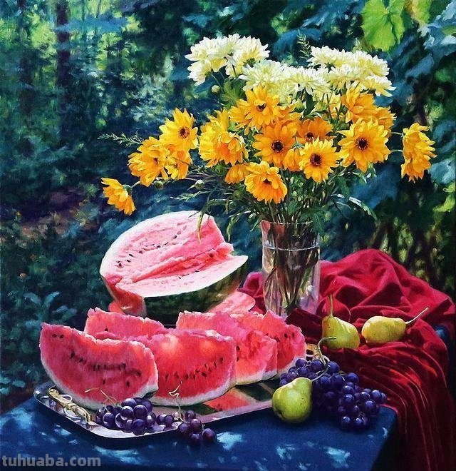 午后花园里的美丽时光 - 乌克兰画家基里·琴科花卉水果油画专辑