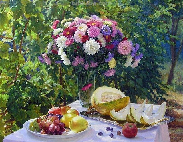 午后花园里的美丽时光 - 乌克兰画家基里·琴科花卉水果油画专辑