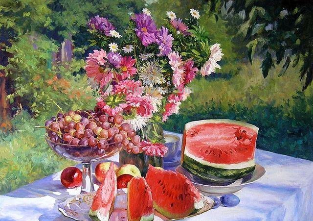 午后花园里的美丽时光 - 乌克兰画家基里·琴科花卉水果油画专辑