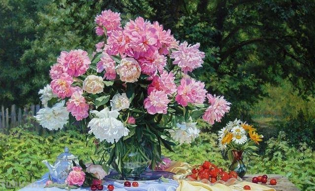 午后花园里的美丽时光 - 乌克兰画家基里·琴科花卉水果油画专辑