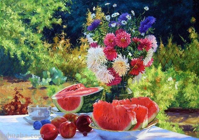 午后花园里的美丽时光 - 乌克兰画家基里·琴科花卉水果油画专辑