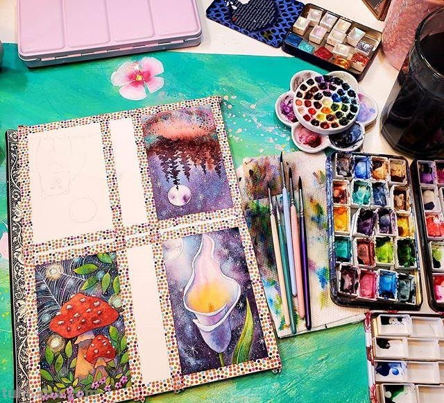 色彩绚丽、唯美梦幻的水彩插画，描绘了一个美好的童话世界