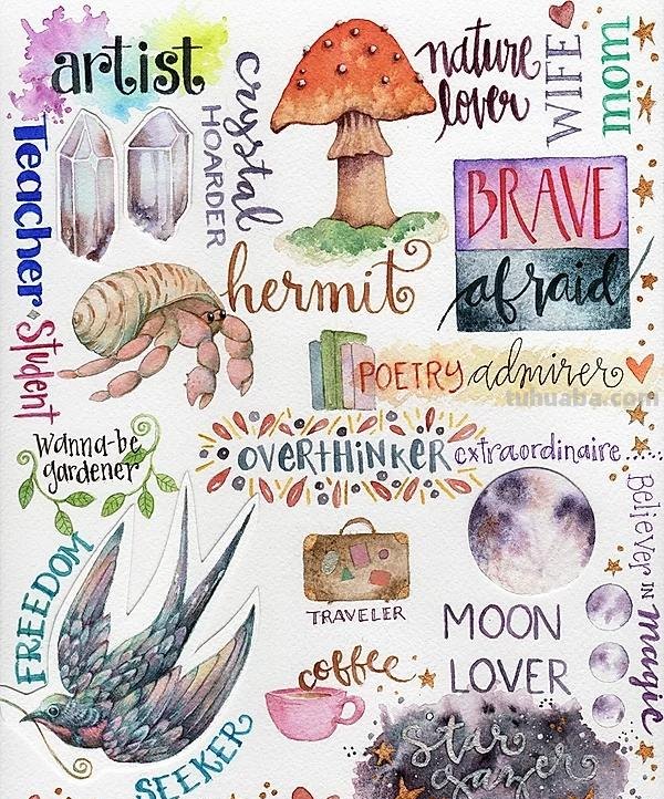 色彩绚丽、唯美梦幻的水彩插画，描绘了一个美好的童话世界