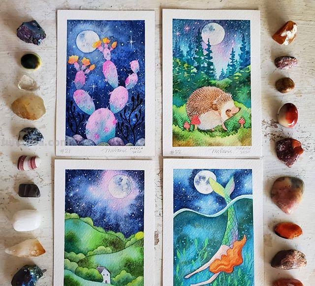 色彩绚丽、唯美梦幻的水彩插画，描绘了一个美好的童话世界