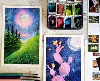 色彩绚丽、唯美梦幻的水彩插画，描绘了一个美好的童话世界