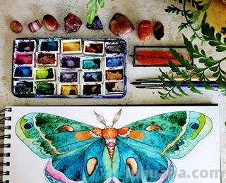 色彩绚丽、唯美梦幻的水彩插画，描绘了一个美好的童话世界