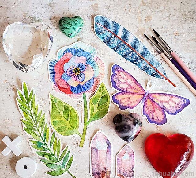 色彩绚丽、唯美梦幻的水彩插画，描绘了一个美好的童话世界