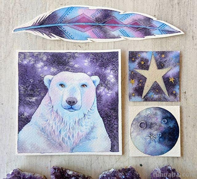 色彩绚丽、唯美梦幻的水彩插画，描绘了一个美好的童话世界