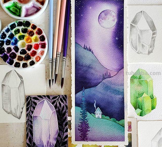 色彩绚丽、唯美梦幻的水彩插画，描绘了一个美好的童话世界