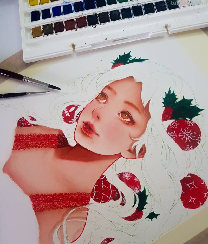 动漫风水彩插画 仙气逼人 学水彩就画这种