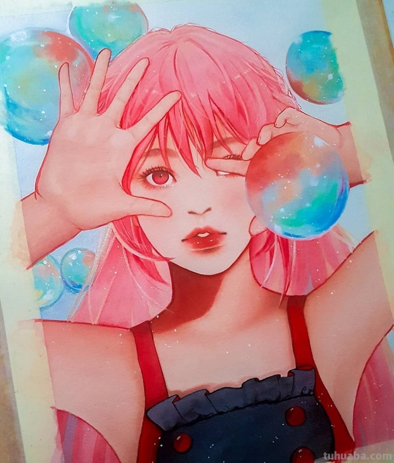 动漫风水彩插画 仙气逼人 学水彩就画这种