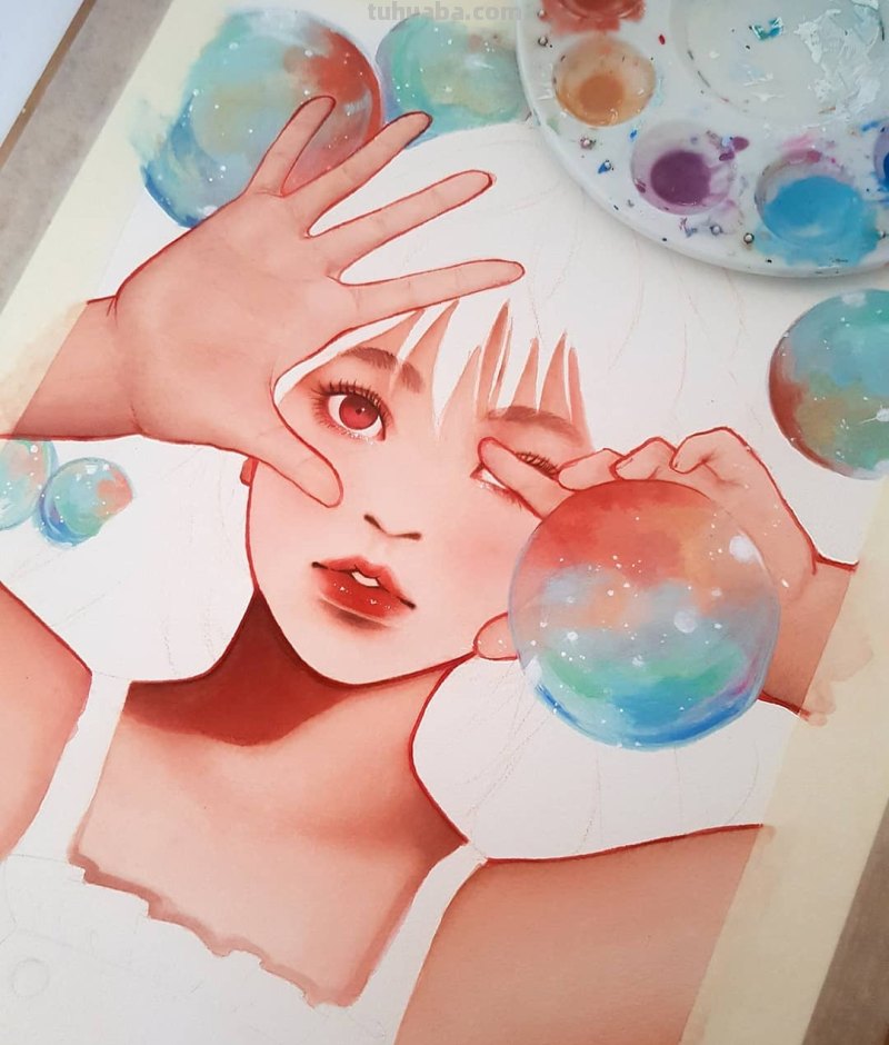 动漫风水彩插画 仙气逼人 学水彩就画这种