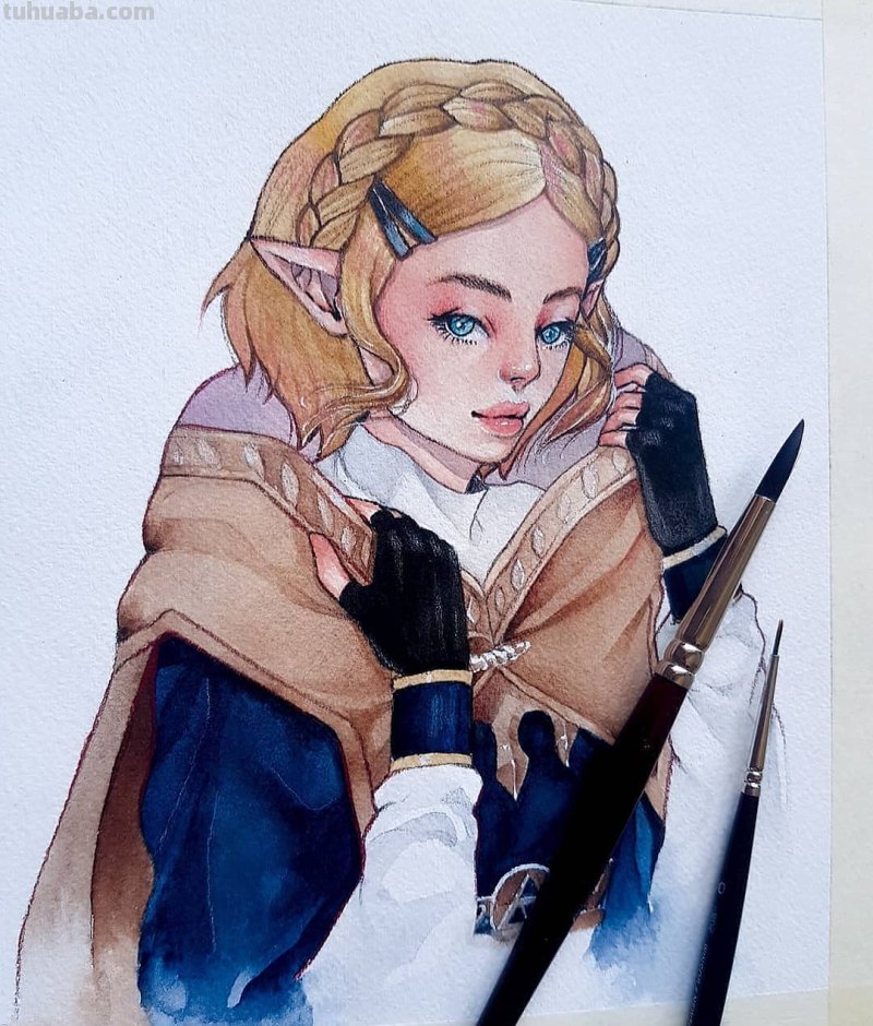 动漫风水彩插画 仙气逼人 学水彩就画这种