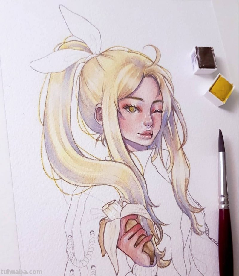 动漫风水彩插画 仙气逼人 学水彩就画这种