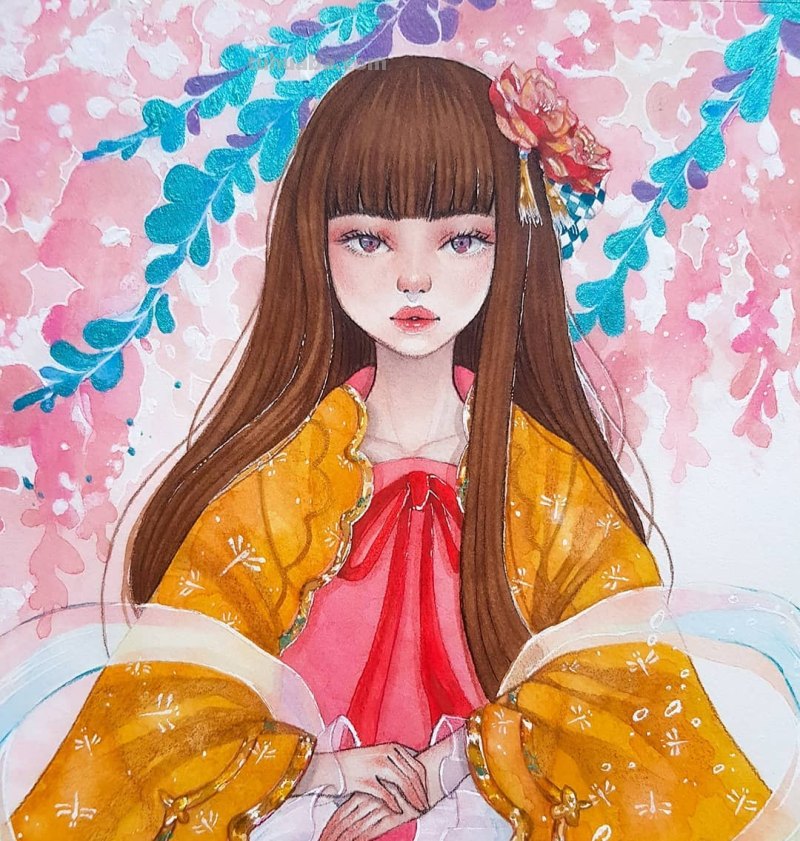 动漫风水彩插画 仙气逼人 学水彩就画这种