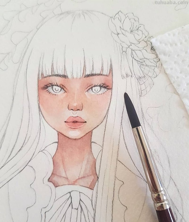 动漫风水彩插画 仙气逼人 学水彩就画这种