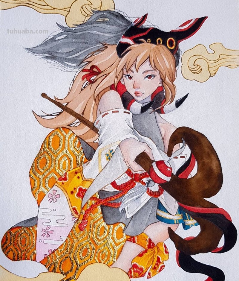 动漫风水彩插画 仙气逼人 学水彩就画这种