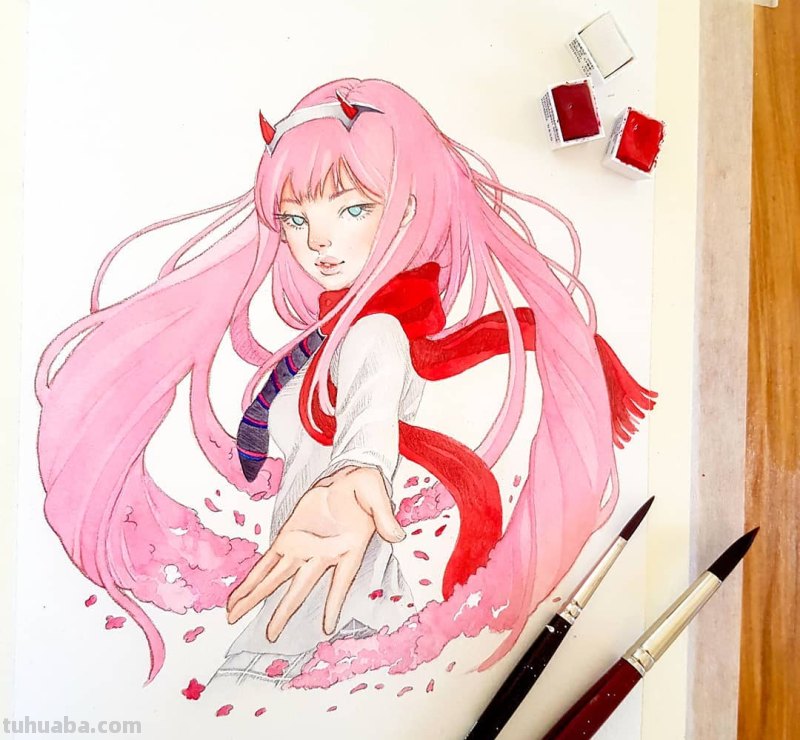 动漫风水彩插画 仙气逼人 学水彩就画这种