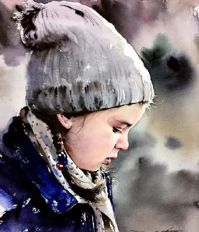 水彩人物也可以这么表现，太生动了