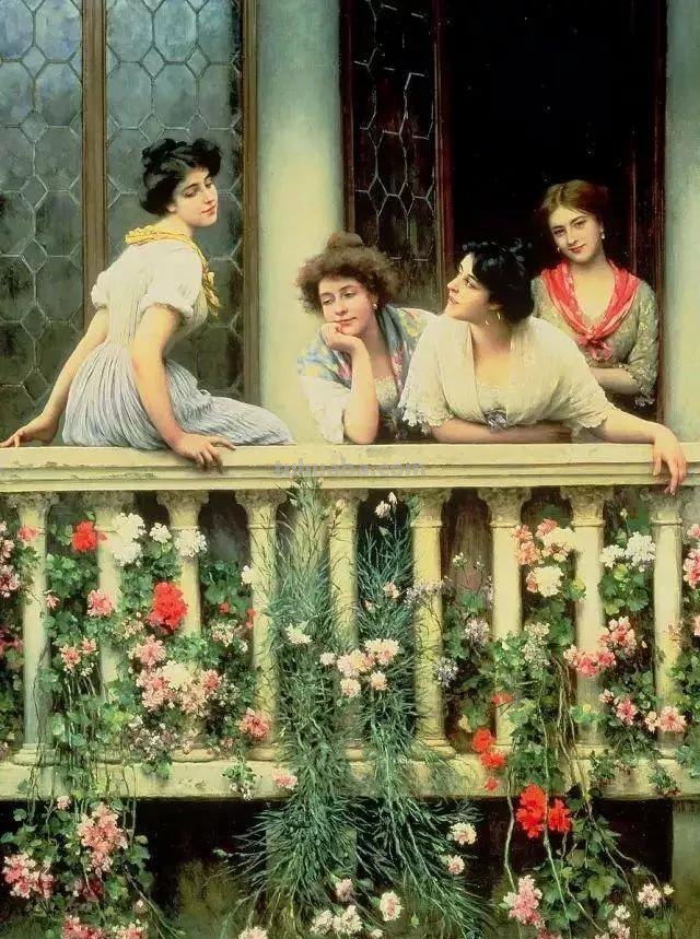美丽的卖花姑娘-欧洲学院派古典人物油画作品欣赏