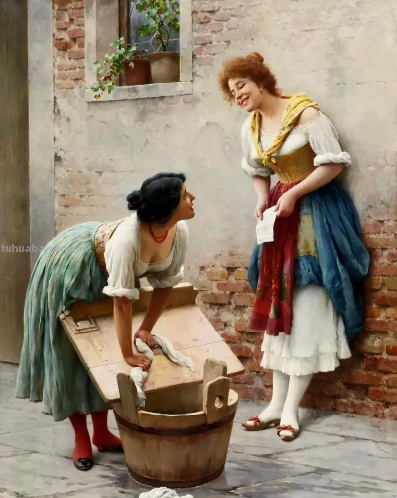 美丽的卖花姑娘-欧洲学院派古典人物油画作品欣赏