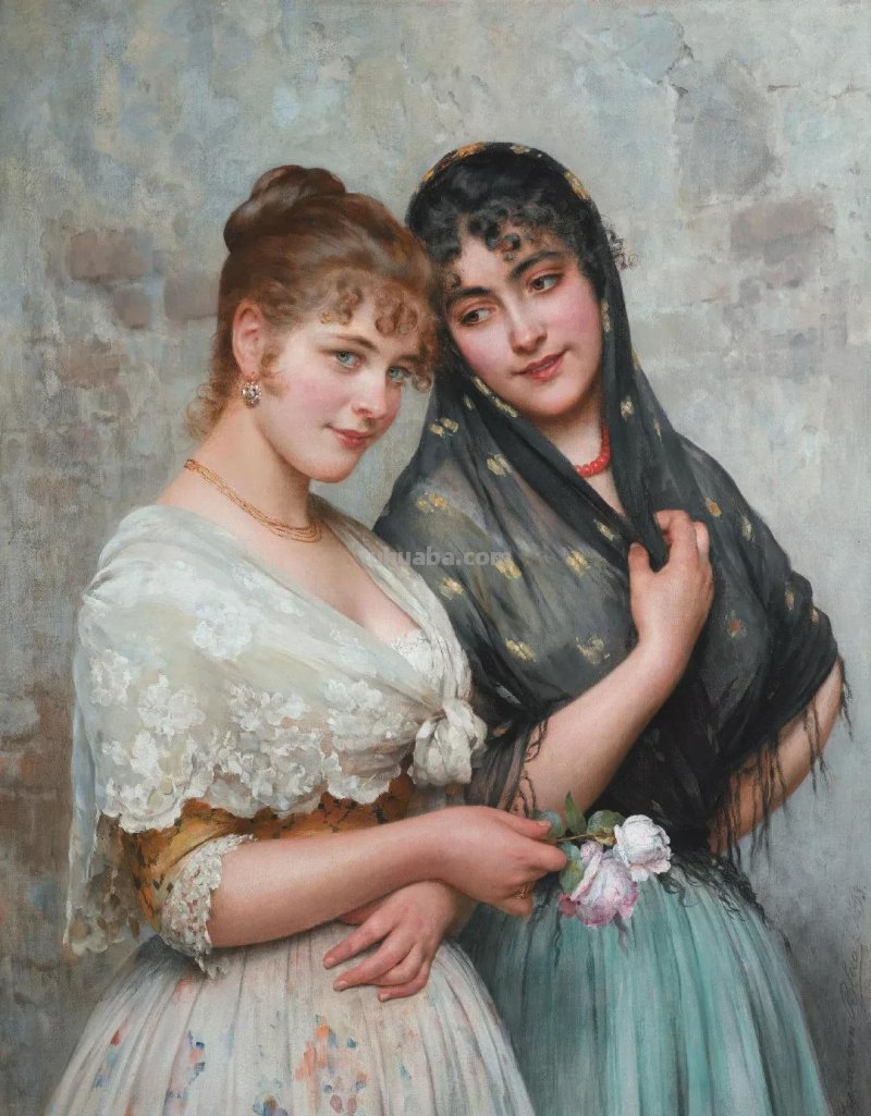 美丽的卖花姑娘-欧洲学院派古典人物油画作品欣赏