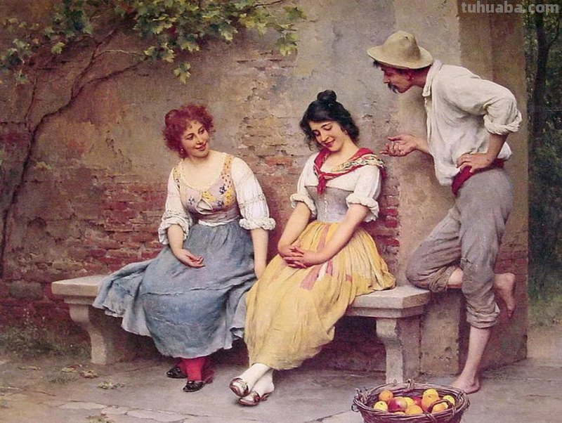 美丽的卖花姑娘-欧洲学院派古典人物油画作品欣赏