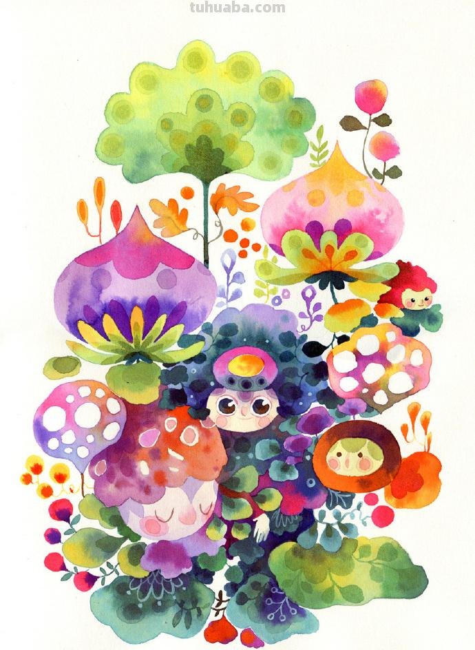 颜色丰富的水彩手绘插画~