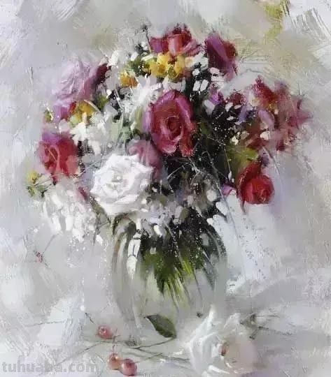 唯美静物瓶花油画｜俄罗斯画家拉米尔嘎帕沙作品欣赏