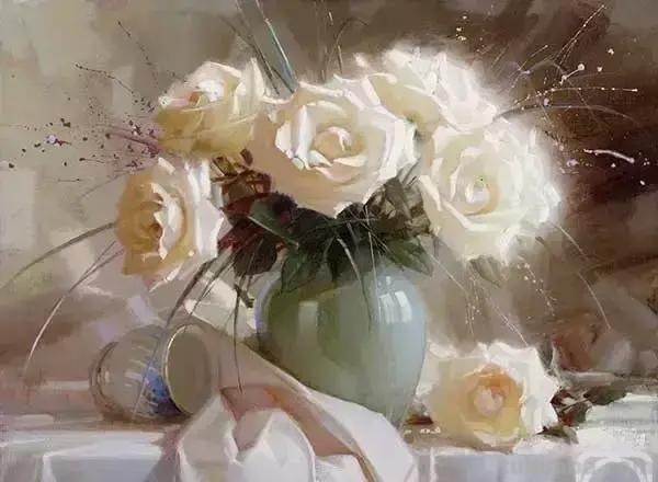 唯美静物瓶花油画｜俄罗斯画家拉米尔嘎帕沙作品欣赏