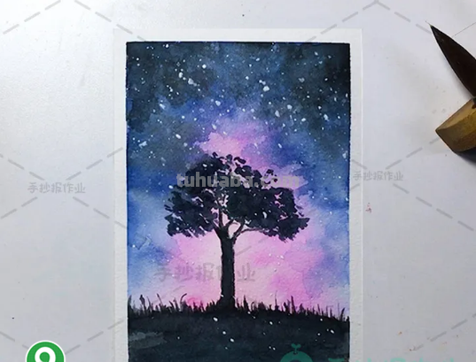 水彩星空画教程来了，几步搞定水彩，你也可以