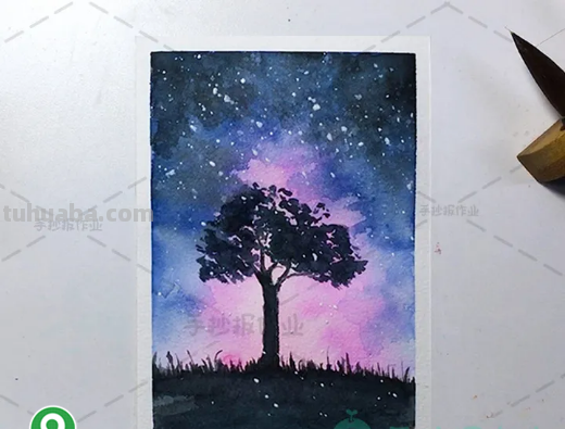 水彩星空画教程来了，几步搞定水彩，你也可以