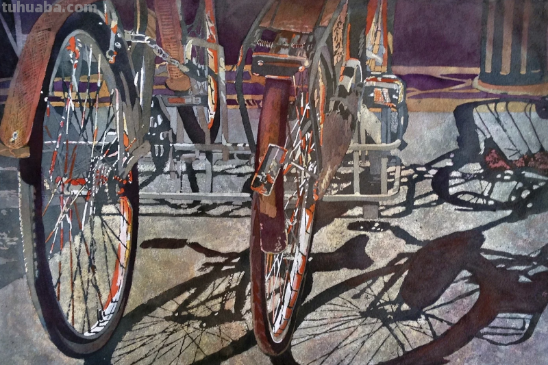 杰出的艺术家水彩画作品欣赏，沐浴在阳光下的街景