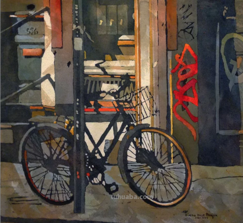 杰出的艺术家水彩画作品欣赏，沐浴在阳光下的街景