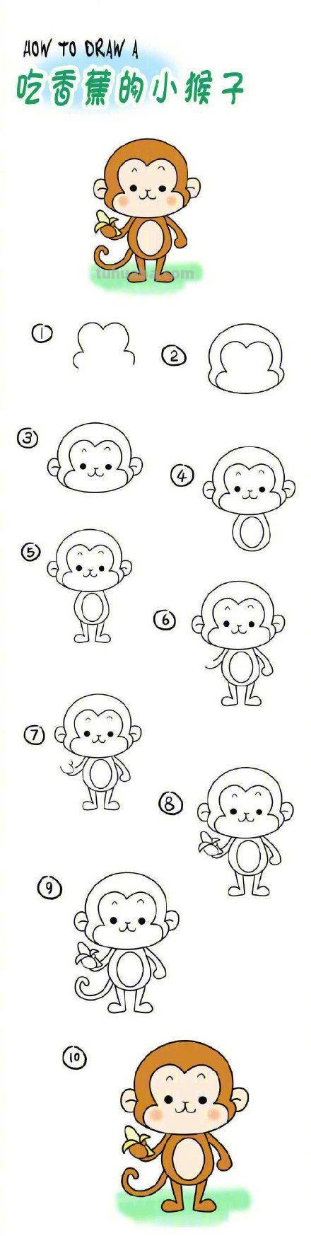 动物简笔画教程图，螃蟹，小熊、小猴子、美人鱼、长颈鹿... ...