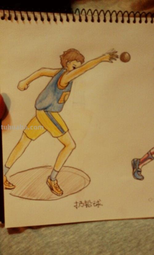 速写扔铅球 对扔铅球的运动员的动作描写？