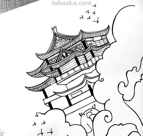 中国风建筑简笔画过程解析,新手也能画的很好看