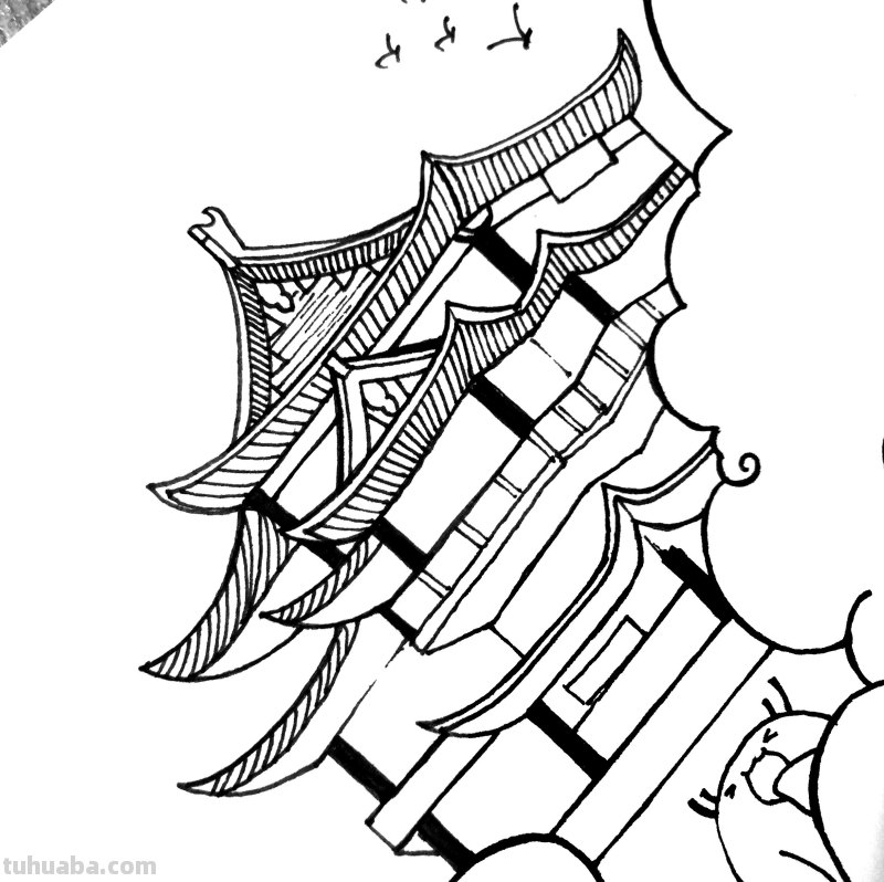 中国风建筑简笔画过程解析，新手也能画的很好看
