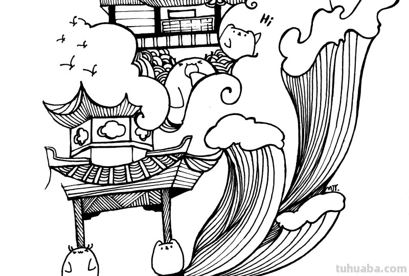 中国风建筑简笔画过程解析，新手也能画的很好看