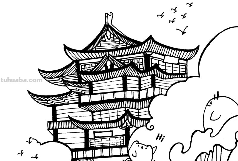 中国风建筑简笔画过程解析，新手也能画的很好看